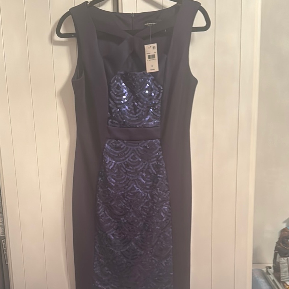 Adrianna Papell Midnight Blue Sequin Midi Dress